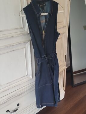 Sleeveless Denim Dress with Belt